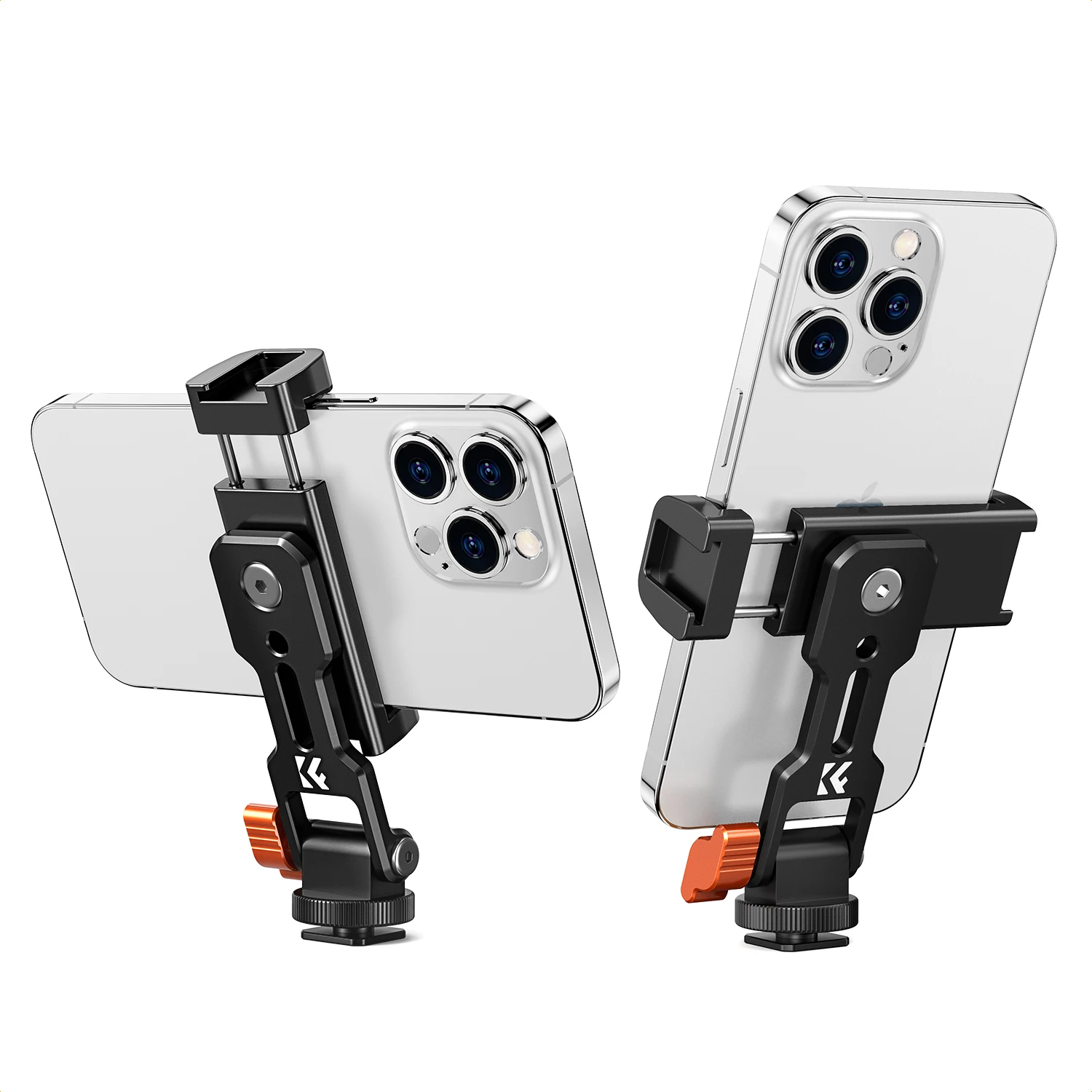 K&F CONCEPT Metal Phone Tripod Mount Universal Smartphone Stand 2 Cold Shoe Mount Adjustable Cellphone Holder for Huawei iPhone