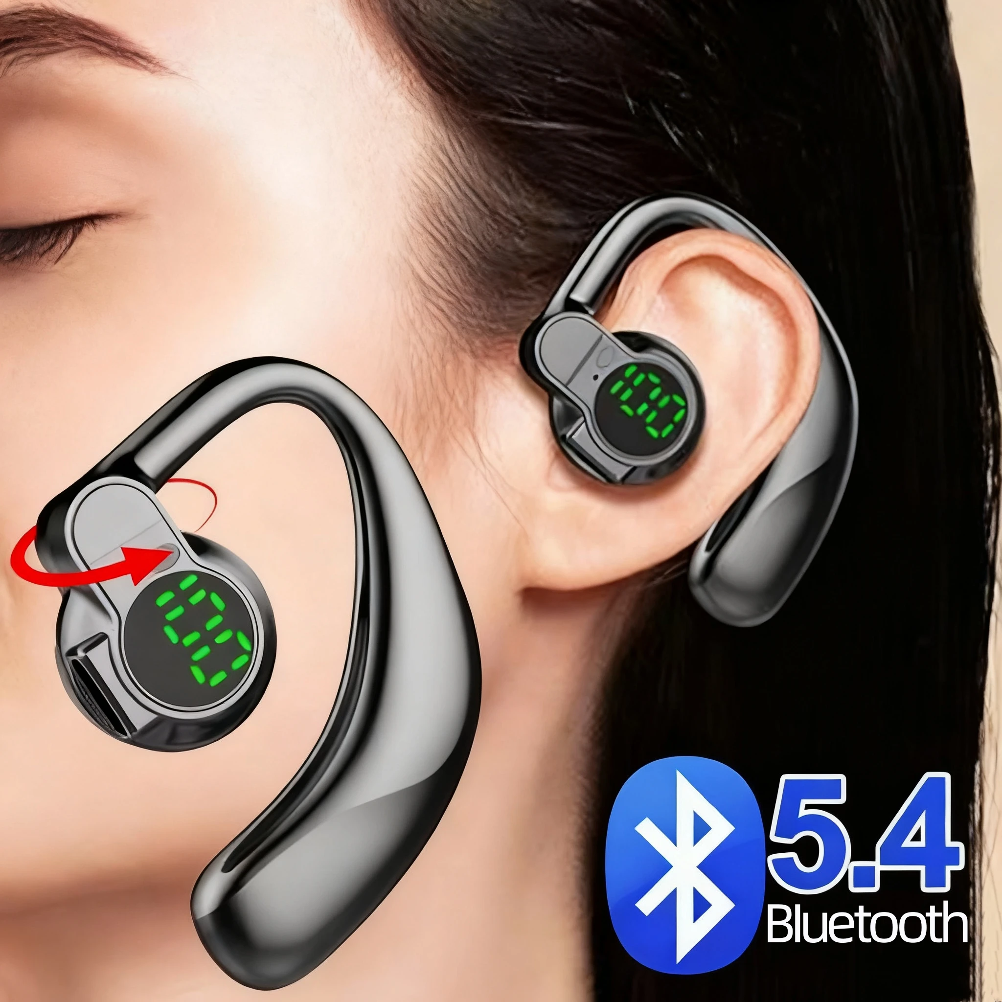 Bluetooth 5.4 Open Wireless Earphone 180° Rotation Adjustable Left Right Ear Universal Headset With Mic For Sport Business Music