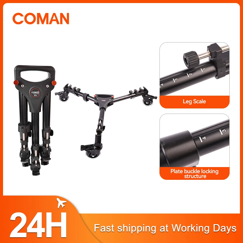 COMAN DF2 Portable Tripod Dolly With Rubber Wheels For Camera Vlog Video Recording Quick Moving Light Stand Stable Support
