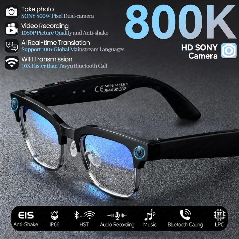 AI Smart Glasses 4K HD 800W Pixel Camera 1080P Video Outdoor Sport Sunglasses OpenAI Chat Translation Music Call Office glasses