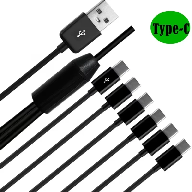 6 In 1 Micro USB/Type C Splitter Cable USB A 2.0 to 6 V8 USB To 6 Type C Data Charing Cable For iphone Samsung Xiaomi Tablet Pad