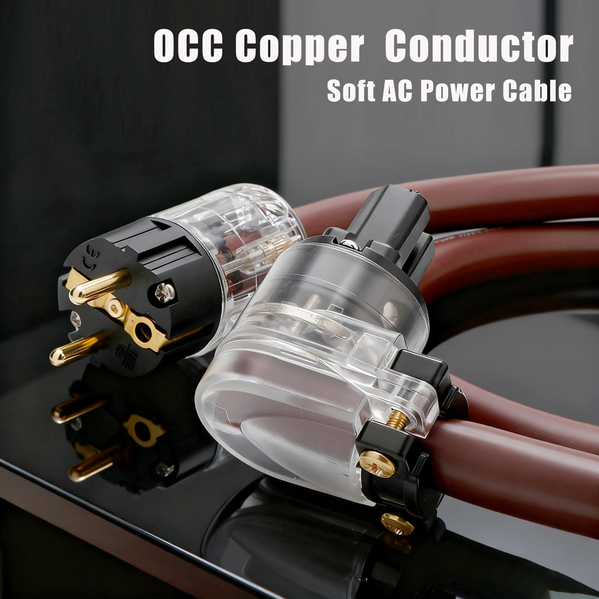 HIFI Power Cord Cable 90 Degree Right Angle Audiophone Golden Reference EU and US Power Plug, IEC C15 Female Power Connector