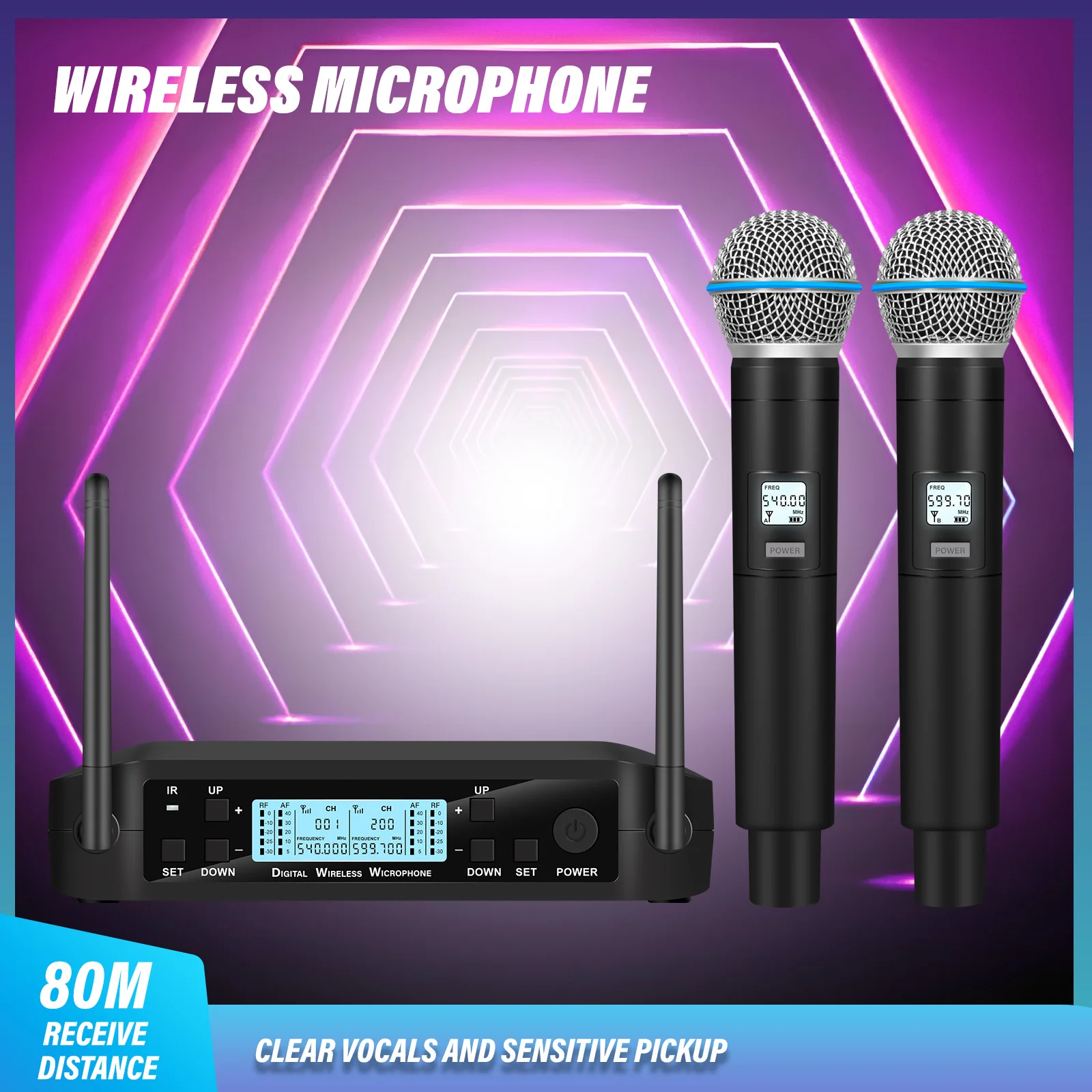 Microfone profissional sem fio para Shure, Glxd4 Beta 58a, sistema de distância sem fio, canto de alta freqüência, voz dinâmica,