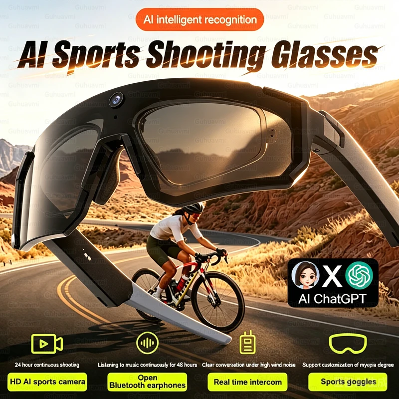 2026 New AI Smart Sports shooting&recording Glasses 800W Camera HD Anti-shake Bicycle Riding Shooting Artifact Windproof Goggles