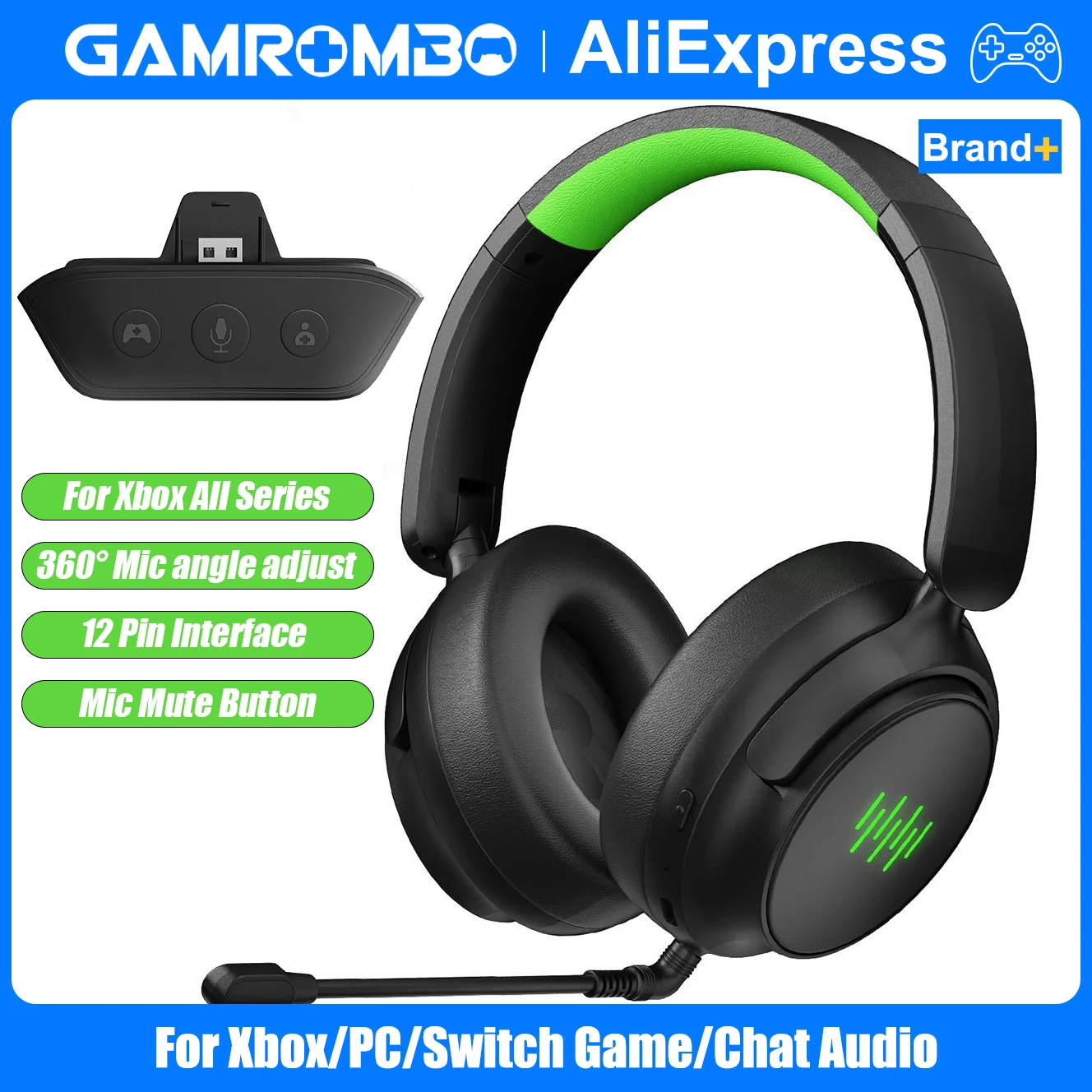 Wireless Gaming Headset for Xbox/PC/Switch Game/Chat Audio,Foldable,Detachable Mic,3D Surround Sound Plug & Play Game Headphone
