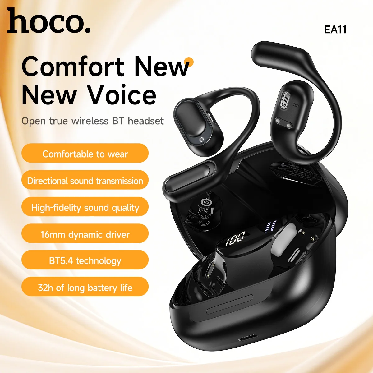 HOCO Open-Ear Wireless Bluetooth 5.4 Earphones with Digital Display Charging Box 8H HiFi Audio Music Sports OWS Ear Hook Earbuds