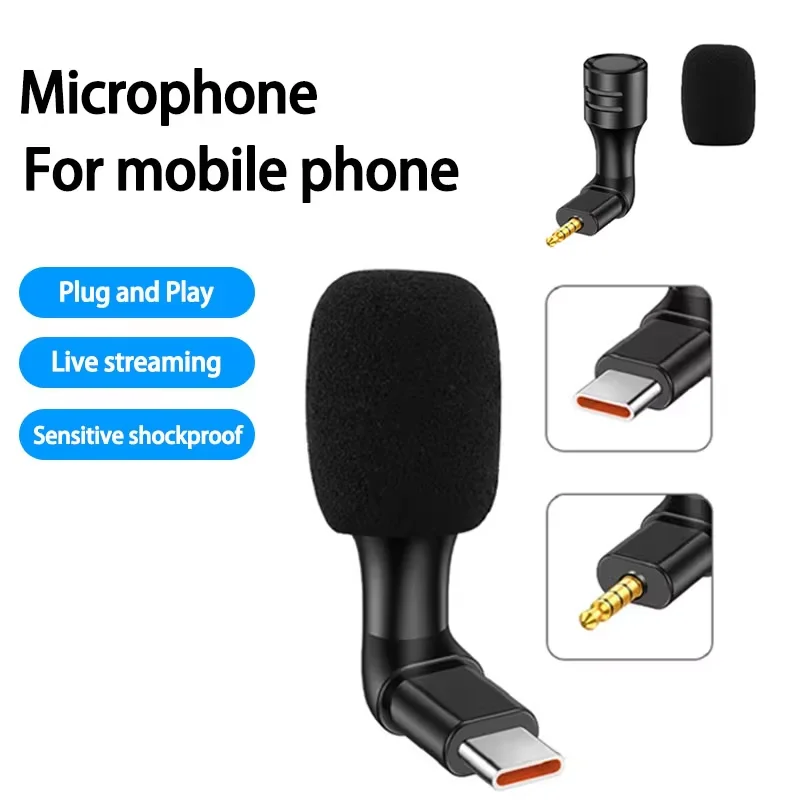 Mini 3.5mm Jack Type-C Microphone Stereo Mic For Recording Mobile Phone Studio Interview Microphone For Smartphone