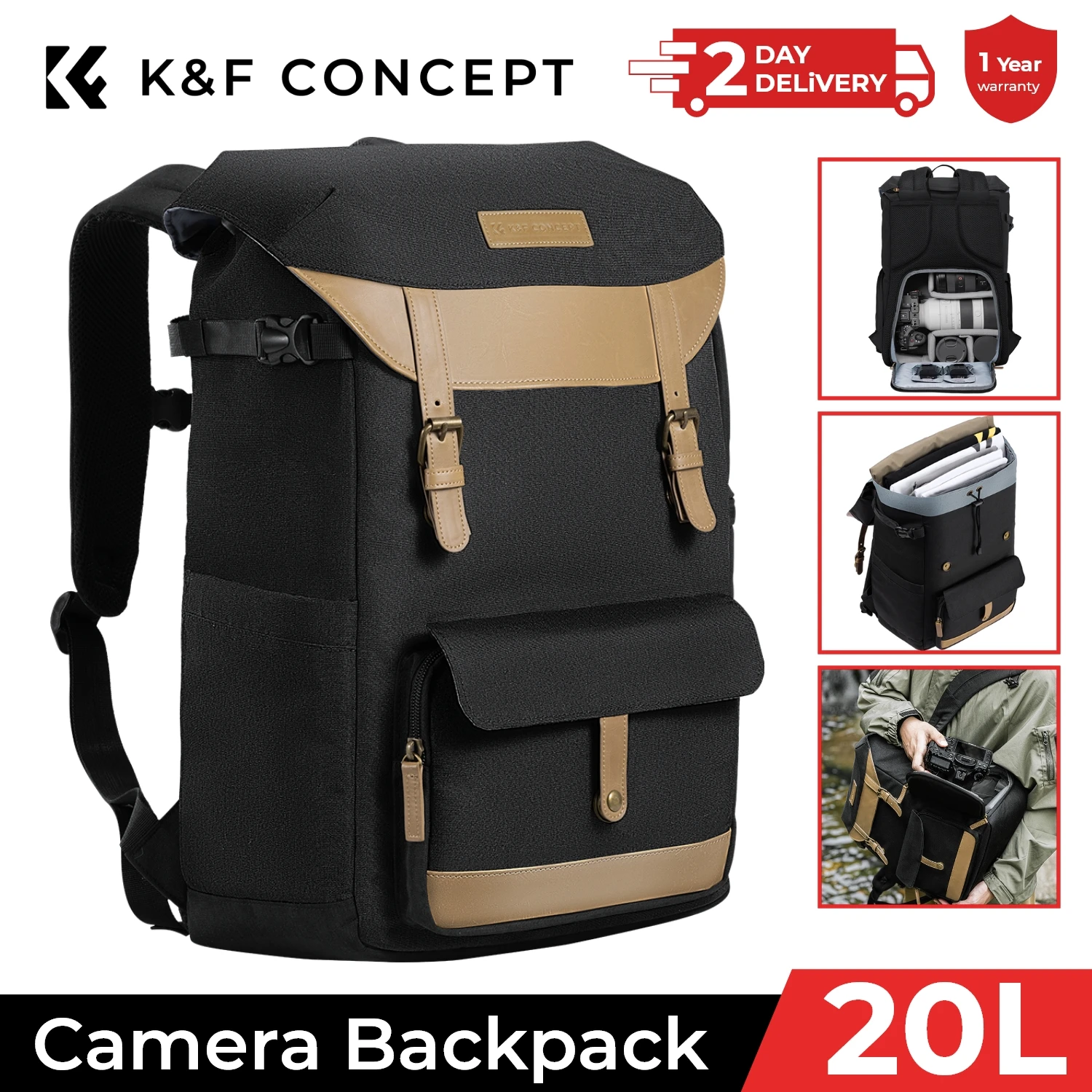 K&F CONCEPT Camera Backpack Photography Professional Outdoor Travel Bag Can Carry tripod Ergonomic Design For Sony Canon Nikon