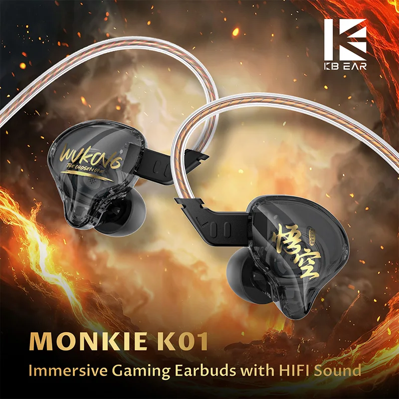 KBEAR MONKIE K01 Dynamic IEMS Gaming 3.5mm Plug For Computer Laptop With a Premium Choice For Gamers HiFi Wired Headphones