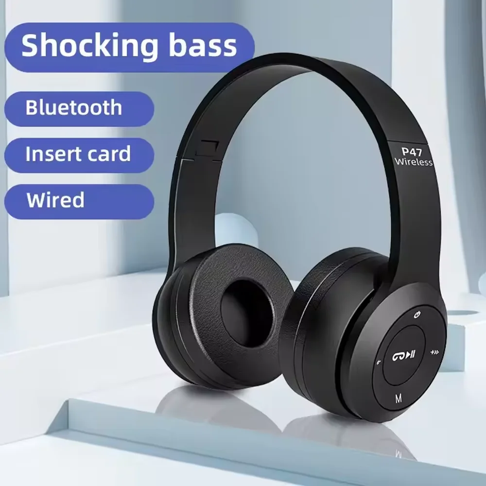 P47 Wireless Headphones Bluetooth 5.0 Earphones Foldable HIFI Stereo Bass for Music Gaming Kid Girl Earphone for Smartphone