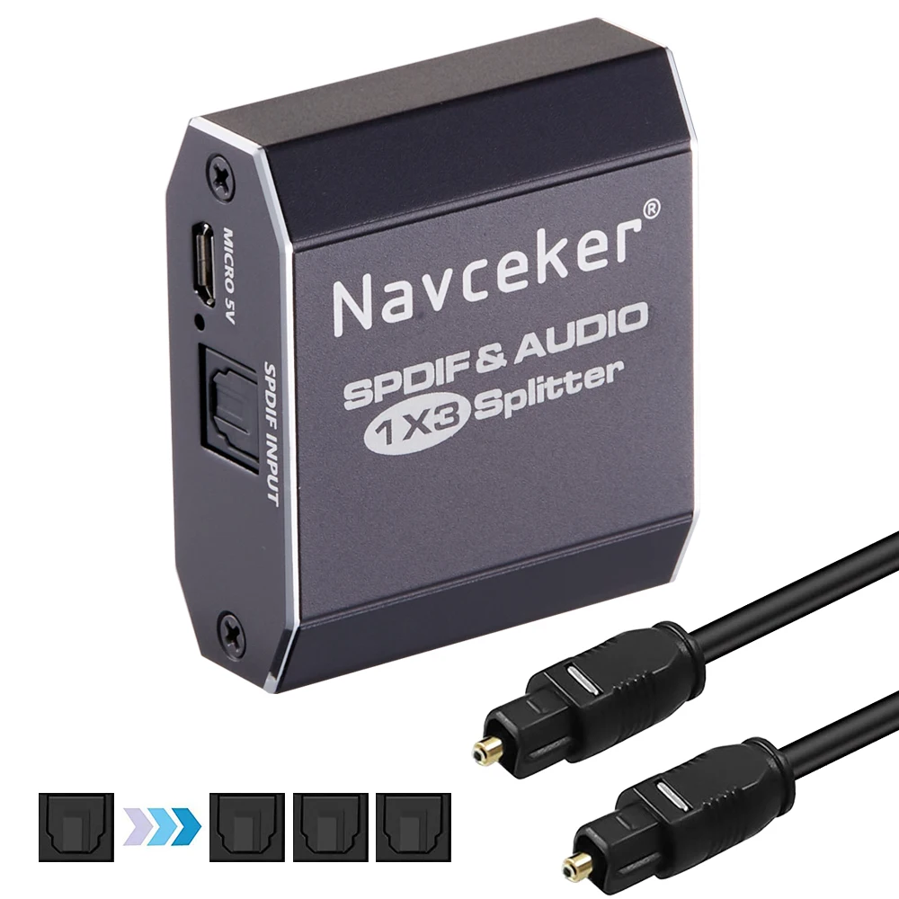 1x3 Toslink SPDIF Optical Digital Audio Splitter 2026 Best One Input Three Outputs Support LPCM 2.0 DTS AC3 with Optical Cable