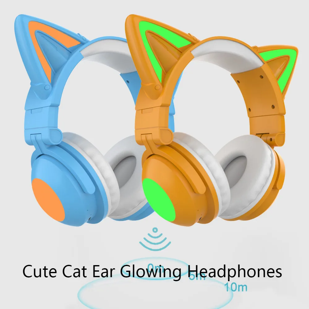 Hot Selling Wireless Bluetooth Headset With Cute Cat Ears And Glowing Earphones That Can Be Folded And Worn Comfortably