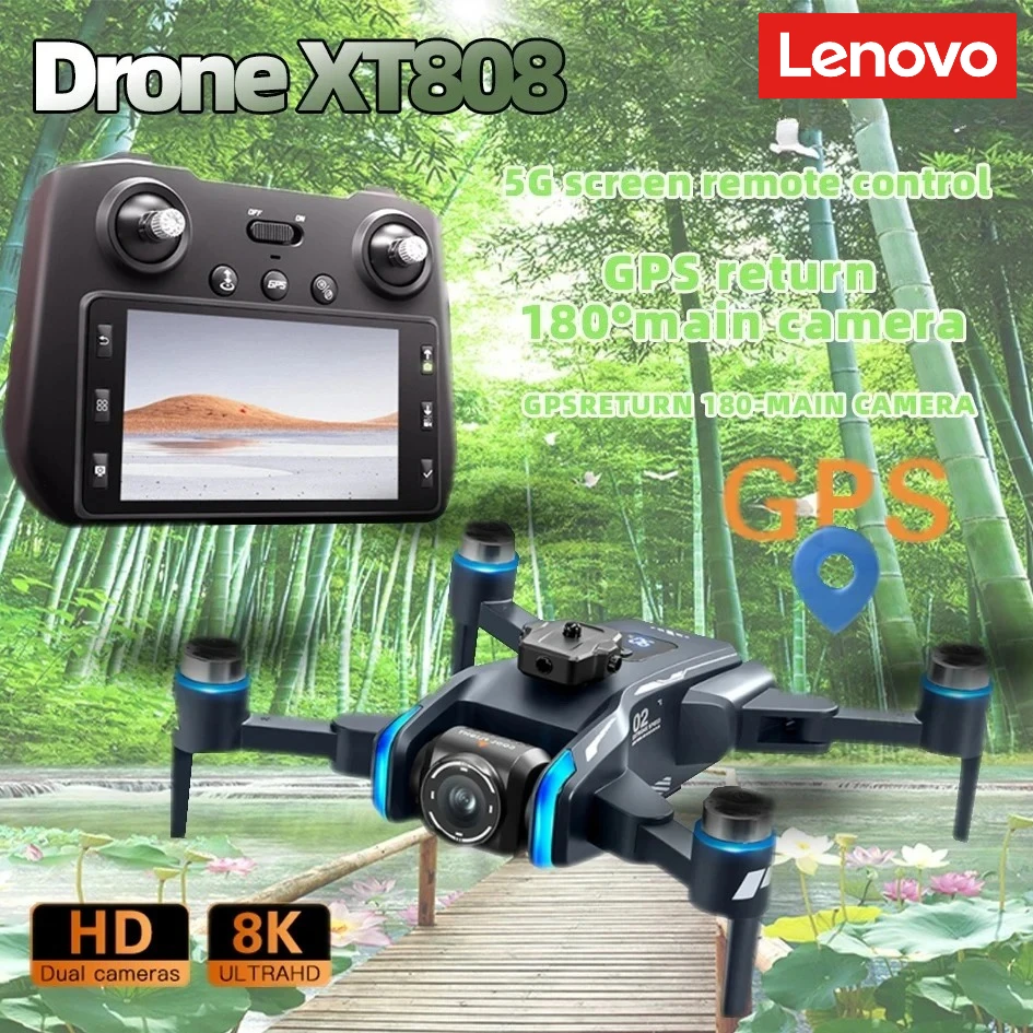 Lenovo XT808 MAX GPS Drone Screen Control 8K Professional HD Dual Camera 5G WIFI Obstacle Avoidance Head Brushless Motor Toy