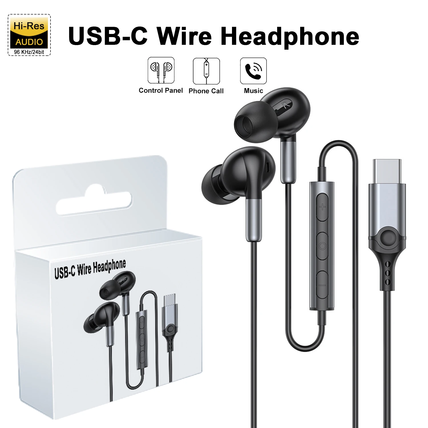 USB C Wired Headphones Type C Earbuds With Microphone Remote Control DAC Noise Cancelling Earphone For iPhone 15 Samsung S23 A54