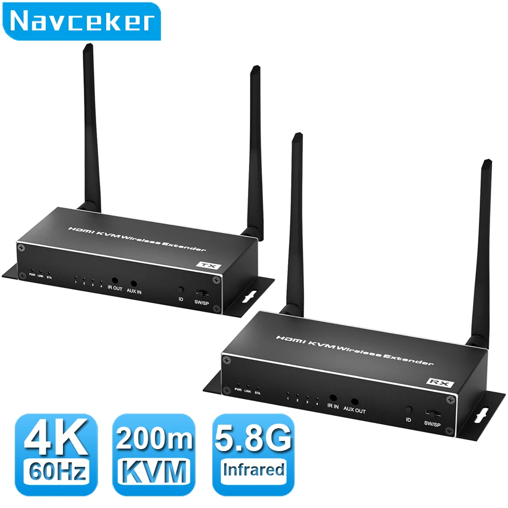 Navceker 4K Wireless HDMI Video Transmitter and Receiver 5G 200M 1080P HDMI KVM Extender Display for NVR Camera Laptop PC HDTV