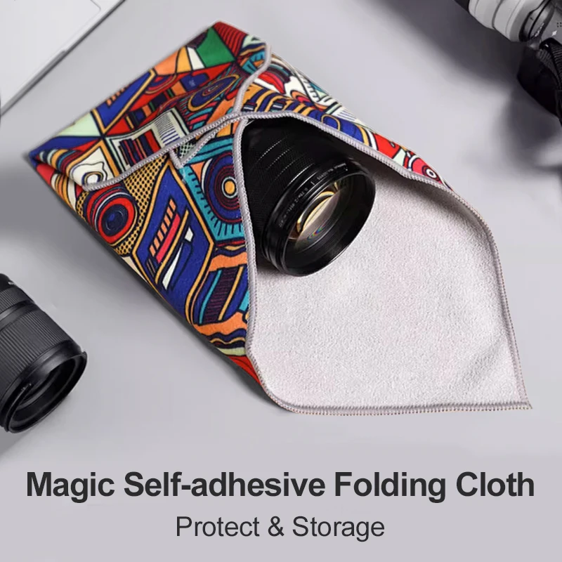 Lens Protector Cloth Magic Self-adhensive Folding Cloth Lens Storage Camera Protection Wrap 35*35cm for Sony Canon Fuji Nikon