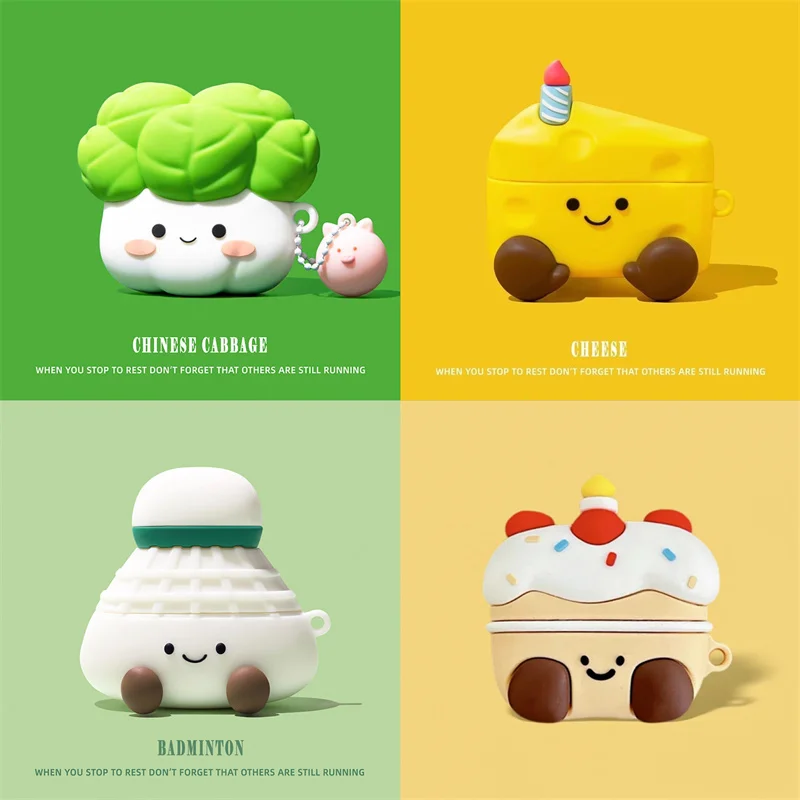 For Airpods 4 Cake Cheese Case For Apple Airpods 1 2 3 Pro 2 Earphone Case Cute Wireless Charging Headset Cover Cartoon