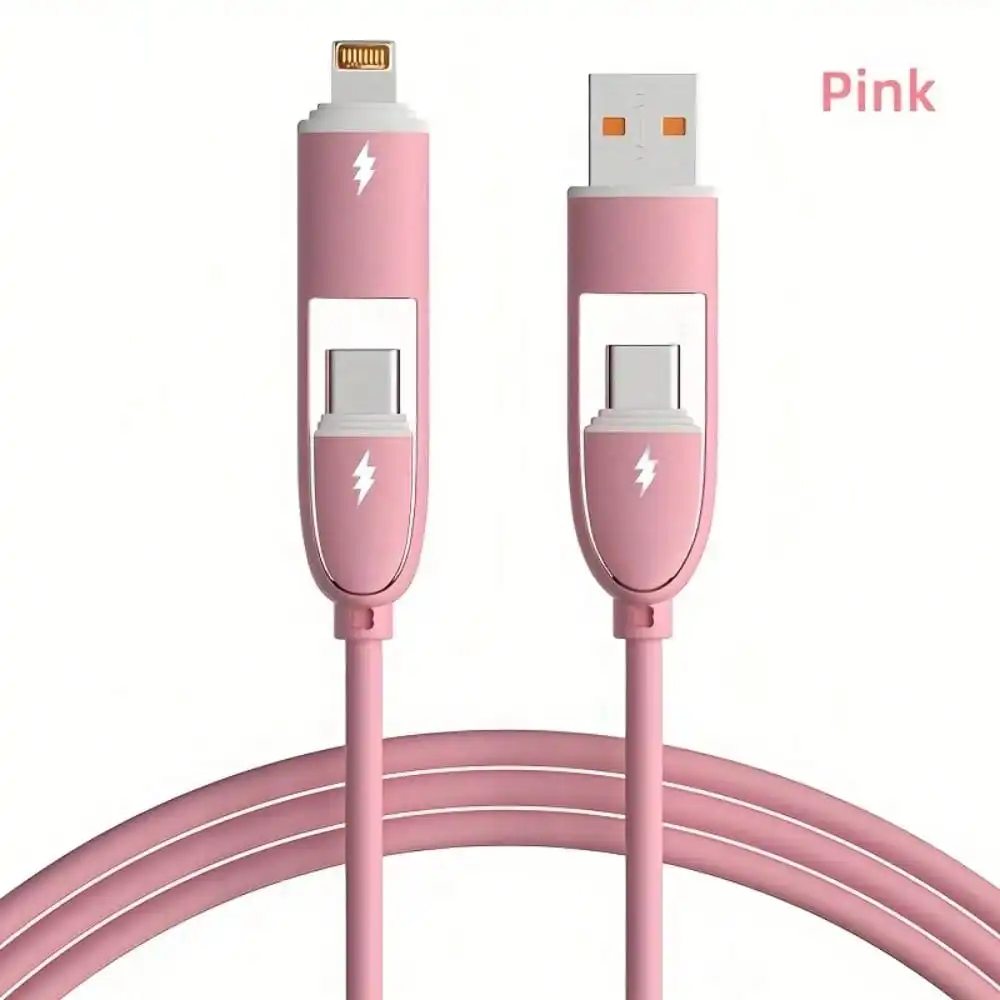 4-In-1 USB-C Multi-Functional Charging Cable, Fast Charging Up To 65W,Durable And Light Beige-Friendly Silicone Material