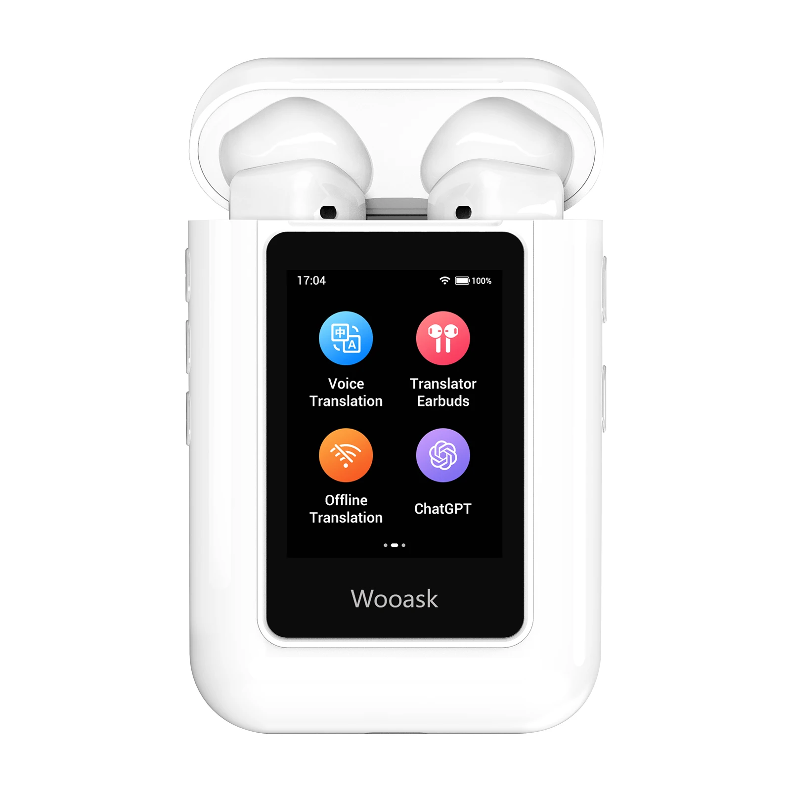 Wooask A8 ChatGPT Translator Earbuds with Touch Screen,4 in 1 Instant Voice Translator Device,No APP Needed,In-Ear&Speaker Modes