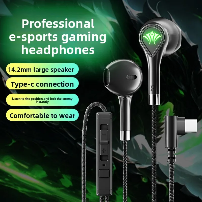 New arrival gaming headset digital type-c wired in-ear gaming headset with light suitable for apple 15
