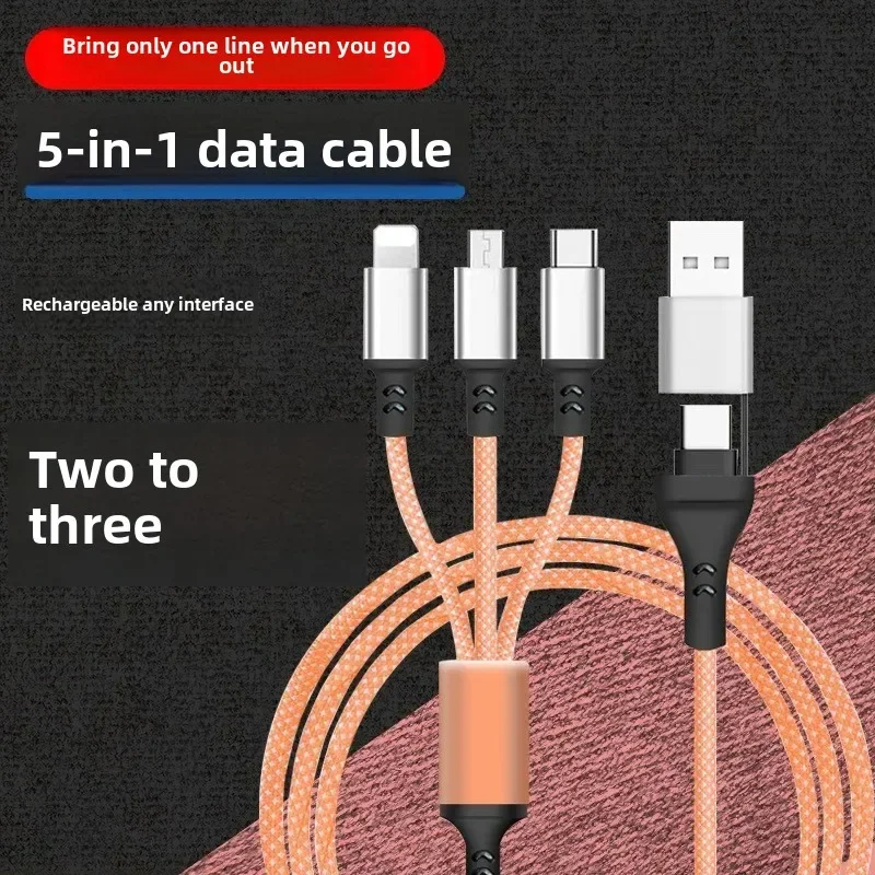 3 in 2 Fast Charging Cable Multi Usb Port Cord Type C Micro Charger Mobile Phone Wire For iPhone 14 13 12 Huawei Samsung Xiaomi