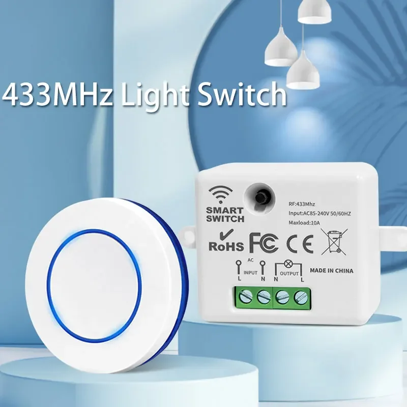 RF 433MHz Wireless Remote Control Light Switch 220V 110V 10A Relay Receiver Mini Round Button Wall Panel Switch For LED Lamp 240