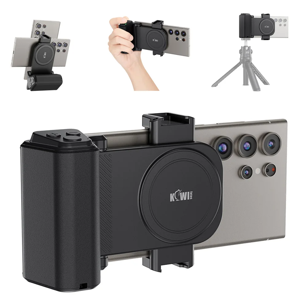 Magnetic Phone Camera Grip Android Zoomable Phone Tripod Mount with Remote Control Smartphone Camera Grip for iPhone 16 Samsung