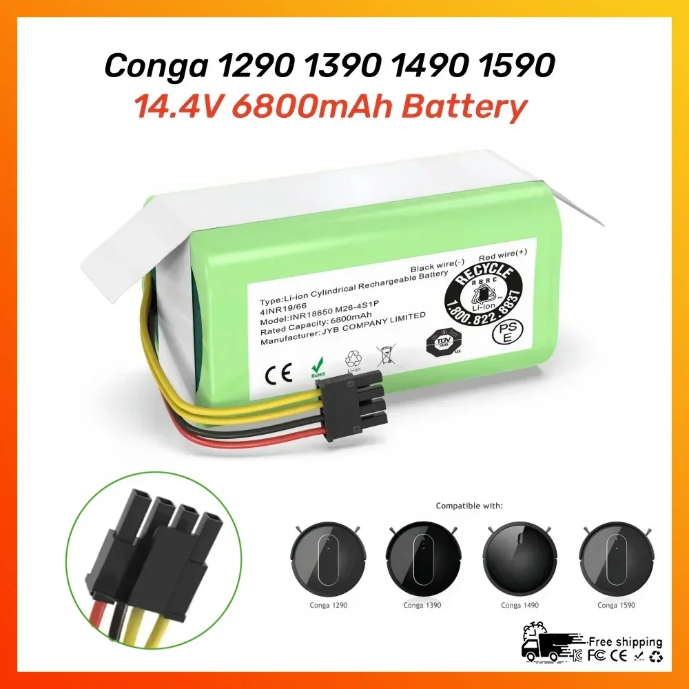 Original 14.4V 2600mAh Replacement Battery for Proscenic Cocoa Smart 780T,790T Robot,Conga 1290 1390 1490 1590 Vacuum Cleaner