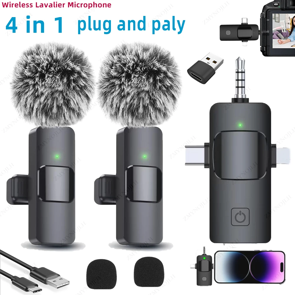 Wireless Lavalier Microphone 4 In 1 for iPhone Android 3.5mm for Radio Live Recording Noise Reduction Mini Microphone 2026 Hot