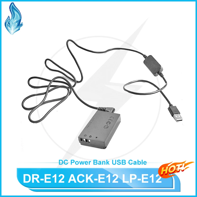 LP E12 LPE12 ACK-E12 DR-E12 Dummy Battery&DC Power Bank USB Cable for Canon EOS M M2 M10 M50 M100 M200 M50 2 USB Charger Cable