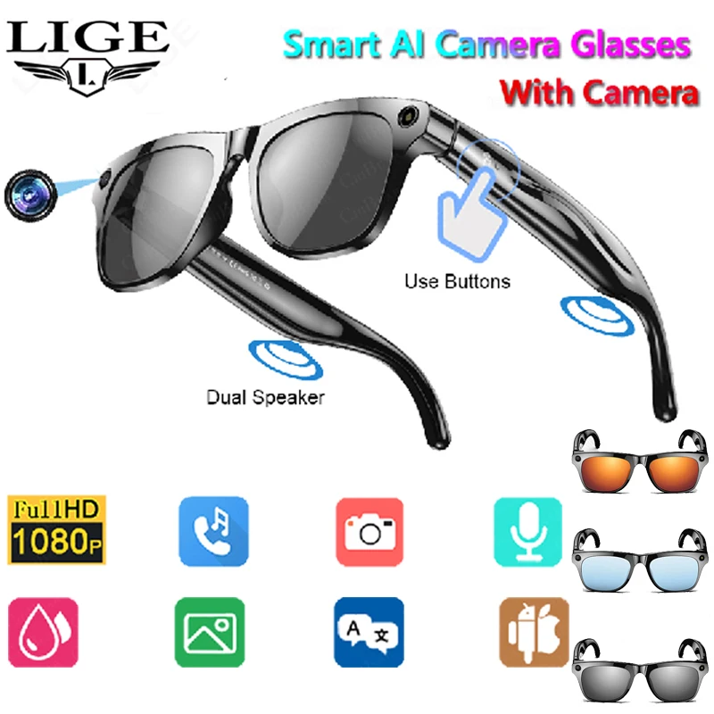 AI Smart Glasses With Camera Bluetooth Call Voice Assistant Control Navigation Waterproof Smart Sports Wearable Camera Glasses