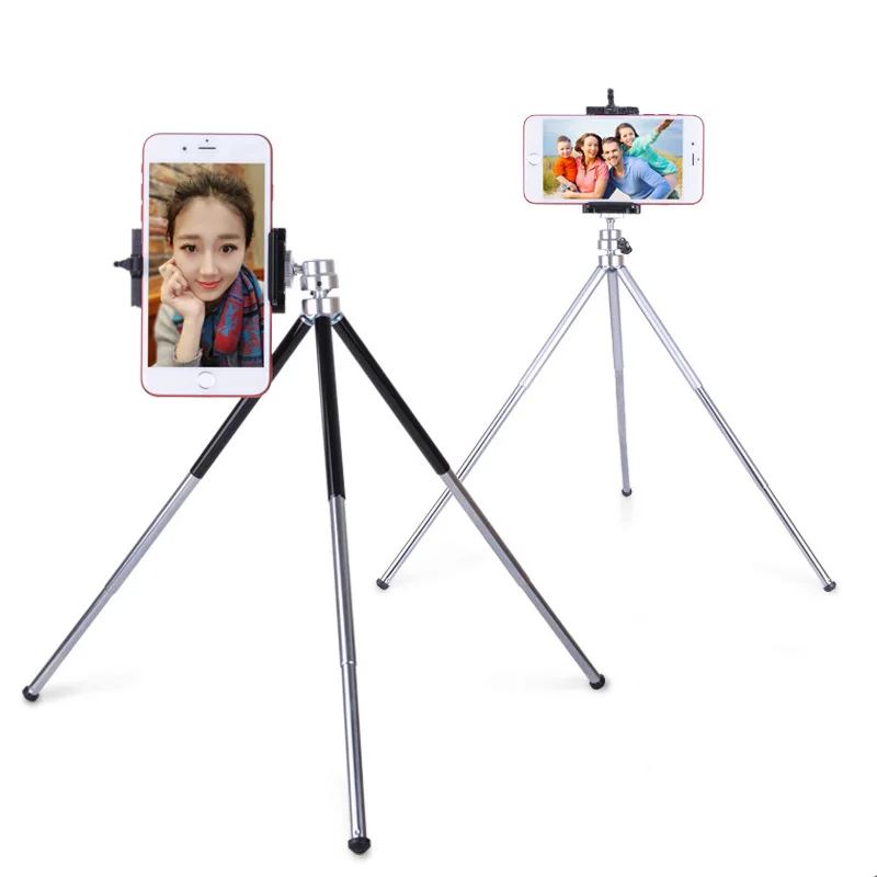 3 Sections Extendable Metal Mini Portable Tripods with Phone Holder For Gopro Cameras Xiaomi Iphone Samsung Huawei Mobile Phones
