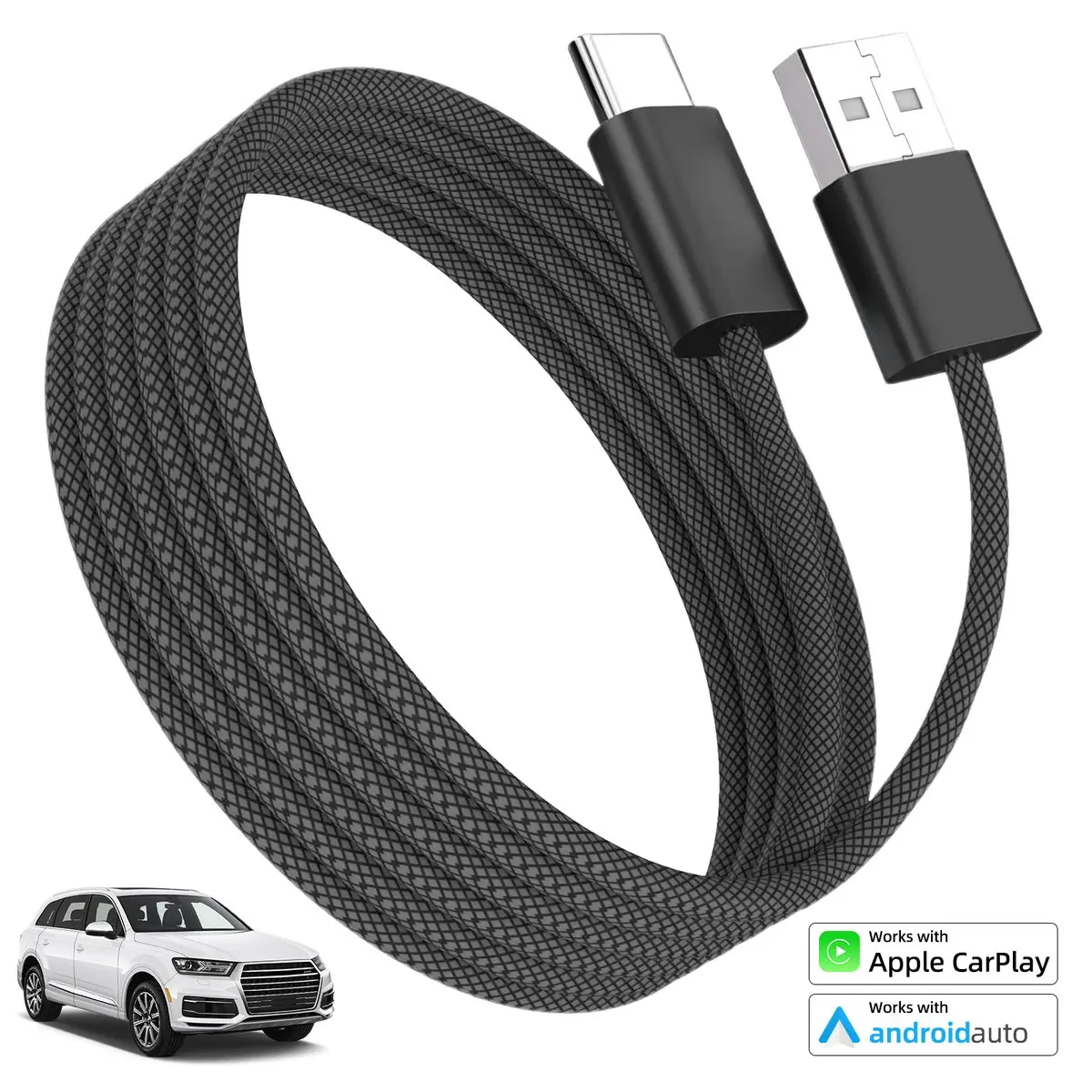 USB Type C Car Carplay Cable for iPhone 17/16/15 Series, Android Auto Braided Cord Data Transfer Charge Cable for Samsung/Google