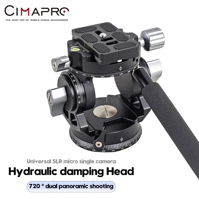 XILETU Cimapro 360° Panoramic Hydraulic Video Head Detachable Handle Arca Swiss Plate Max Load 8kg for DSLR Camera Tripod