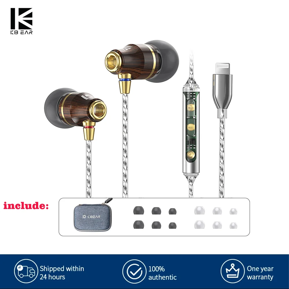KBEAR KW1 Hifi USB C Earbuds With Microphones Lightning Headphones For iphone 3.5mm Wired for All Mobile Phones In Ear Monitor