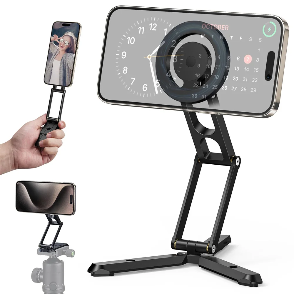 Foldable Magnetic Tripod Phone Stand Selfie Stick Smartphone Desktop Holder for Magsafe Iphone 15 14 13 12 Samsung Magnet Stand