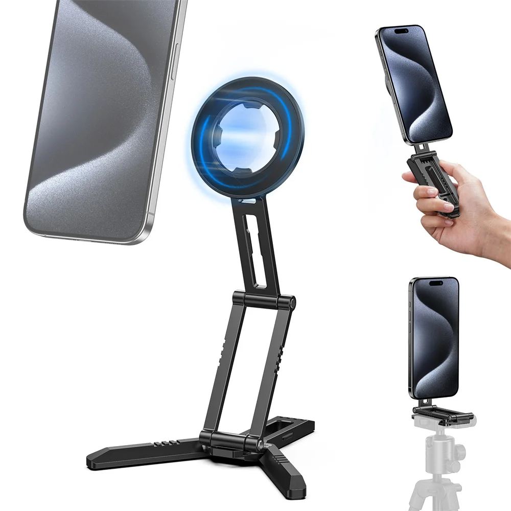 HOT Foldable Magnetic Phone Tripod Stand with Acra Desktop Magnet Phone Holder for Magsafe iPhone 16 15 14 13 12 Pro Samsung