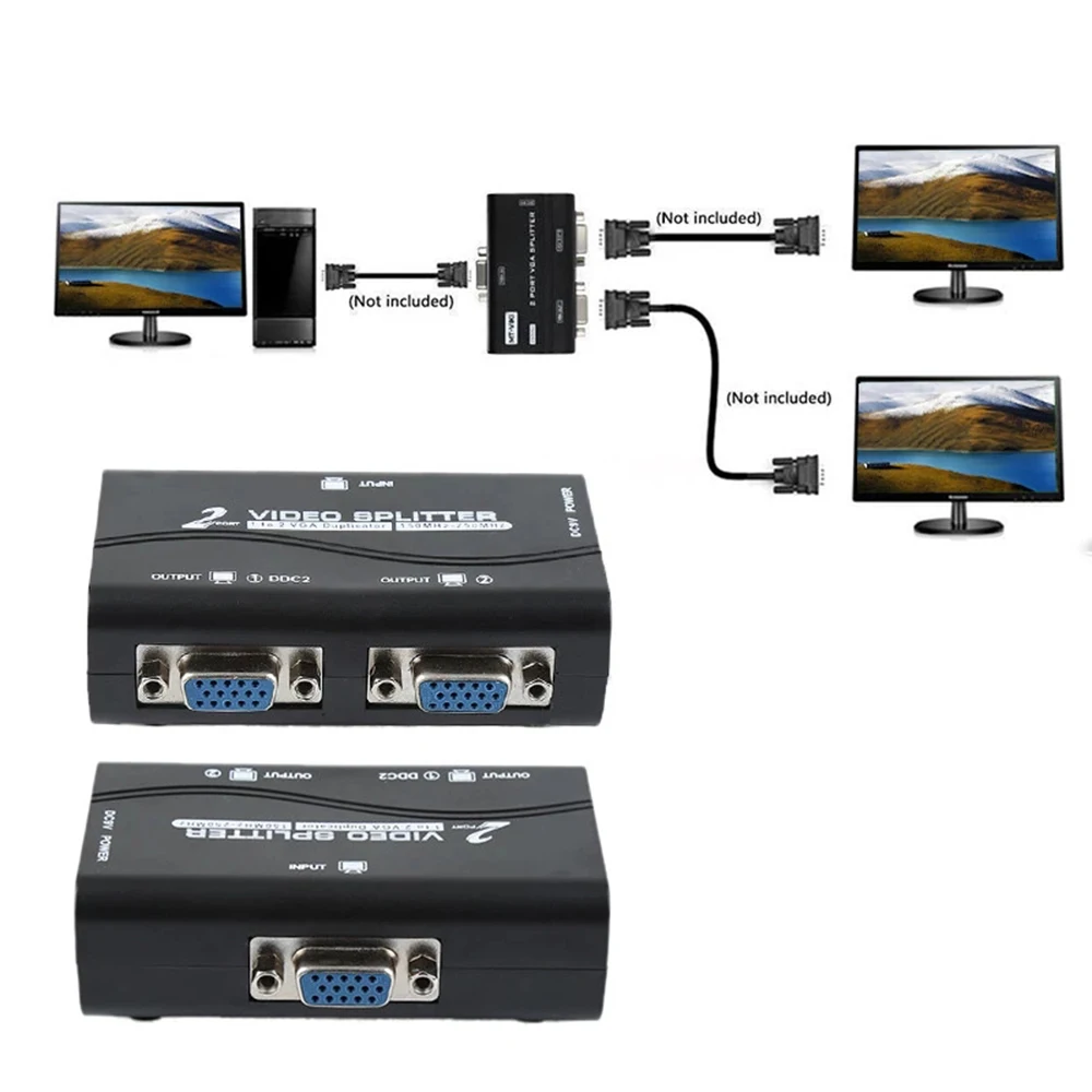 Portable Split Screen 1 PC to 2 Monitor Adapter VGA Splitter Duplicator Video Splitter