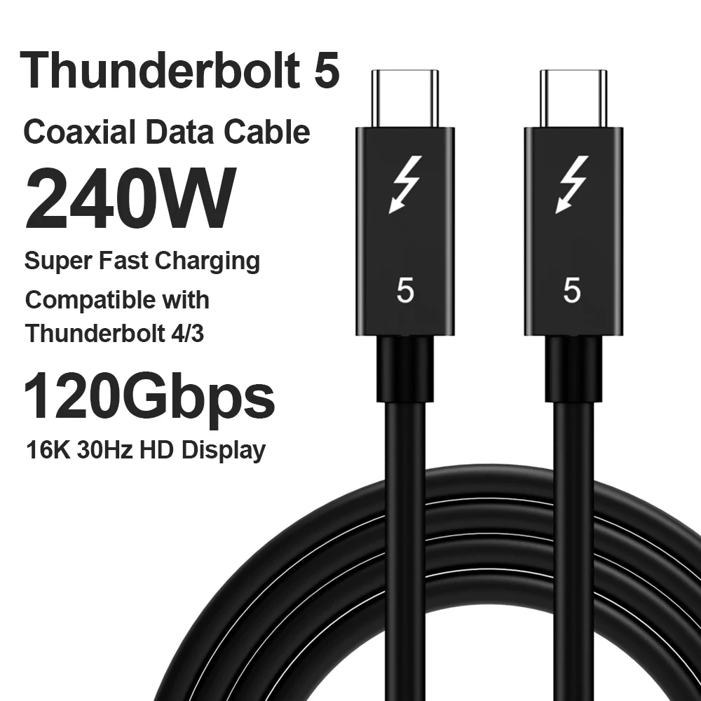 240W 120Gbps Thunderbolt 5 4 3 Data Cable 5A USB C Type C Fast Charging Cale for Iphone 15 16 17 Air SSD Tablet Laptop MacBook