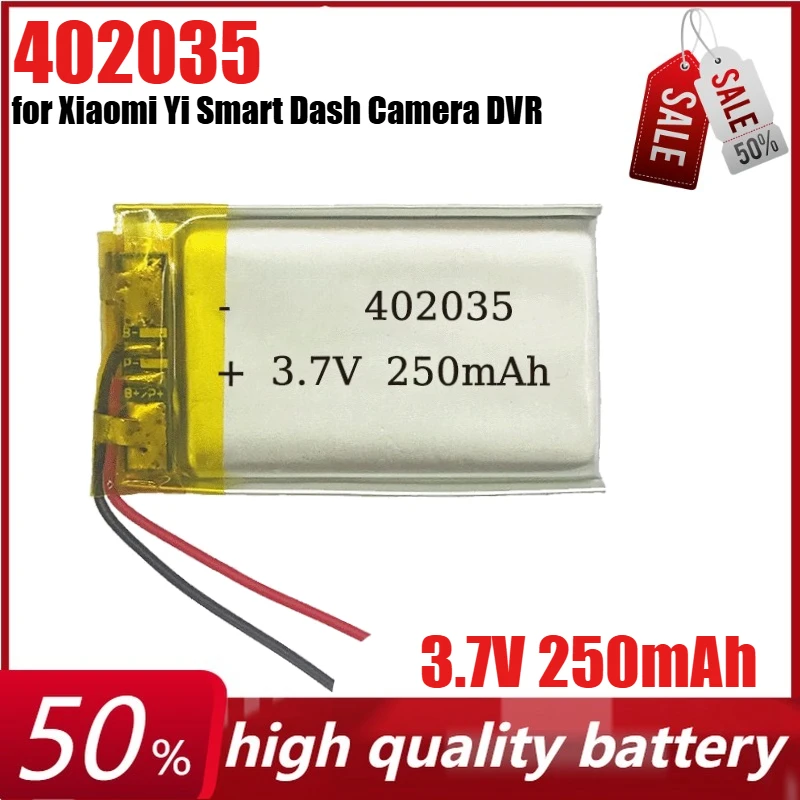 3.7V 250mAh 402035 Lithium Polymer Battery for Xiaomi Yi Smart Dash Camera DVR and GPS Mp3 Bluetooth LiPo Rechargeable Cell