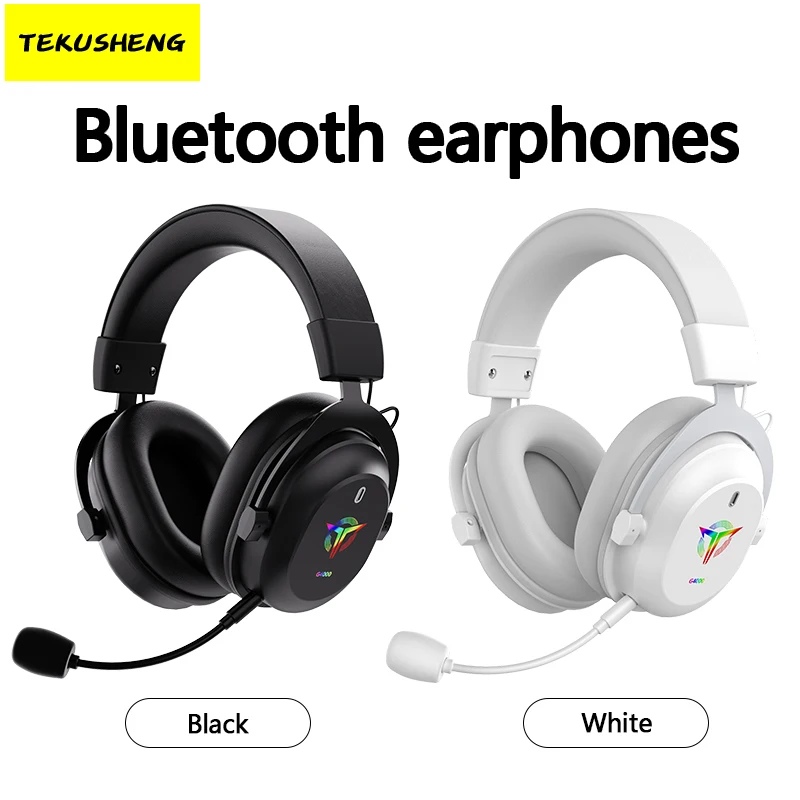 Bluetooth Wireless Headphones with Microphone Noise Cancellation Professional Gamer Headset Over ear Sports Headphones RGB Bass
