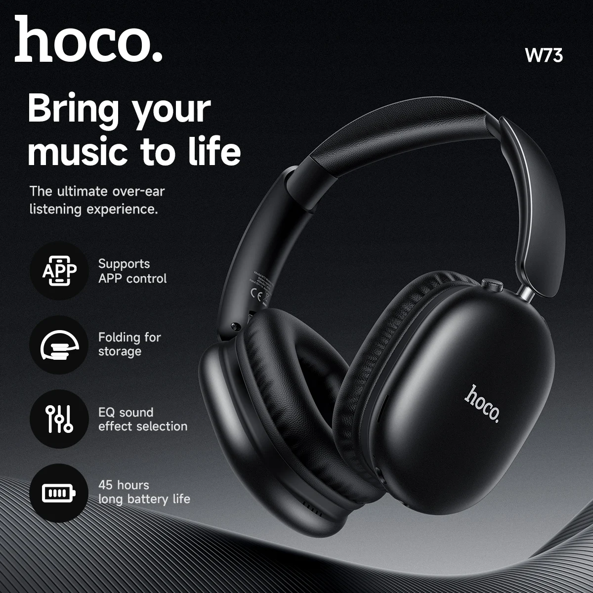 HOCO W73 Folding Bluetooth 6.0 Hearphons Over the Ear App Control Wireless Hifi Headsets Sports Big Earphones for Iphone Xiaomi