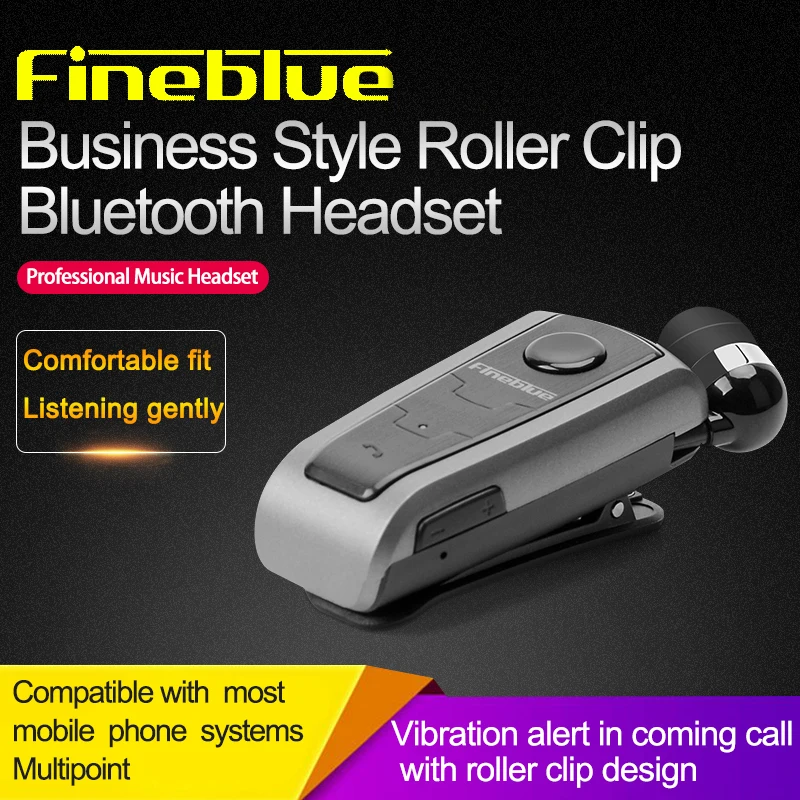 Original Fineblue F910 Wireless Bluetooth V5.0 Headset In-Ear Vibrating Alert Wear Clip Hands Free Earphone For Game Earphone
