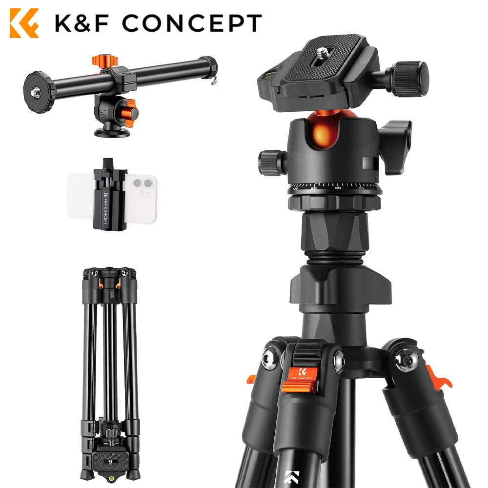 K&F CONCEPT Travel Outdoor Tripods Lightweight DSLR 76.7 inch/195CM Tripods Removable Extension Boom Arm 28mm Metal Ball Head