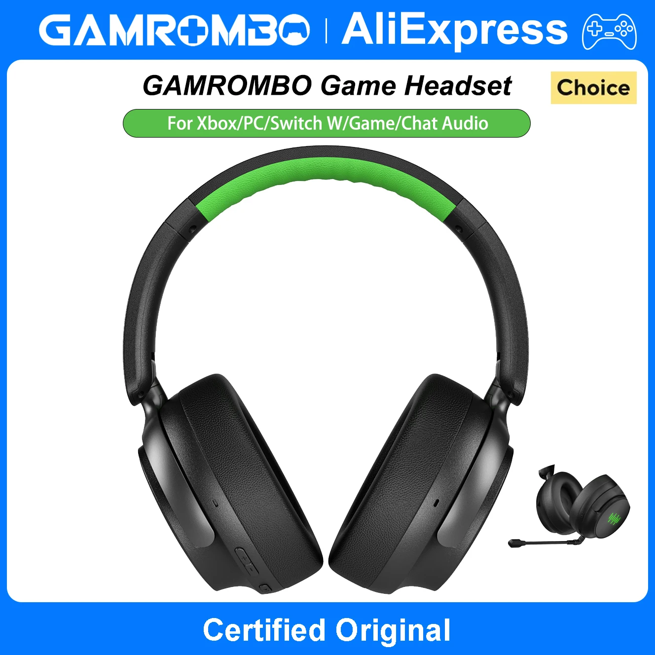 GAMROMBO Game Headset for Xbox/PC/Switch Plug&Play Wireless Headphone W/Game/Chat Audio,3D Surround Sound,Foldable,Detachable