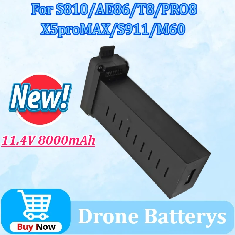 AE86 PRO MAX 8K Drone Battery 11.4V 8000mAh for S810/X5proMAX/T8/PRO8 Upgraded Carbon Fiber Battery Spare Parts Accessories