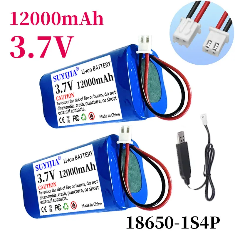 3.7V 12000mAh Rechargeable Battery Pack for Megaphone Speaker 1S4P 4.2V 18650 Lithium Battery with XH2.54 Plug An USB Charger