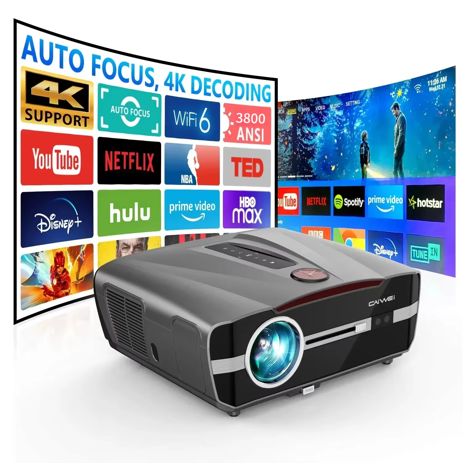 4K 3800 ANSI Projector Android TV Auto Focus Keystone Bluetooth Wifi Home Theater Projectors Movie Video Outdoor Beam Projector