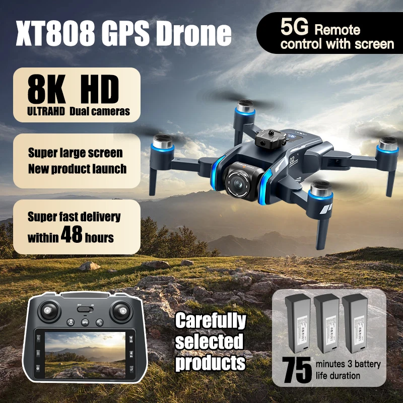 For Xiaomi XT808 GPS 8K Drone Professional HD Camera 5G WIFI FPV Large screen Obstacle Avoidance Dron Foldable Quadcopter Gifts