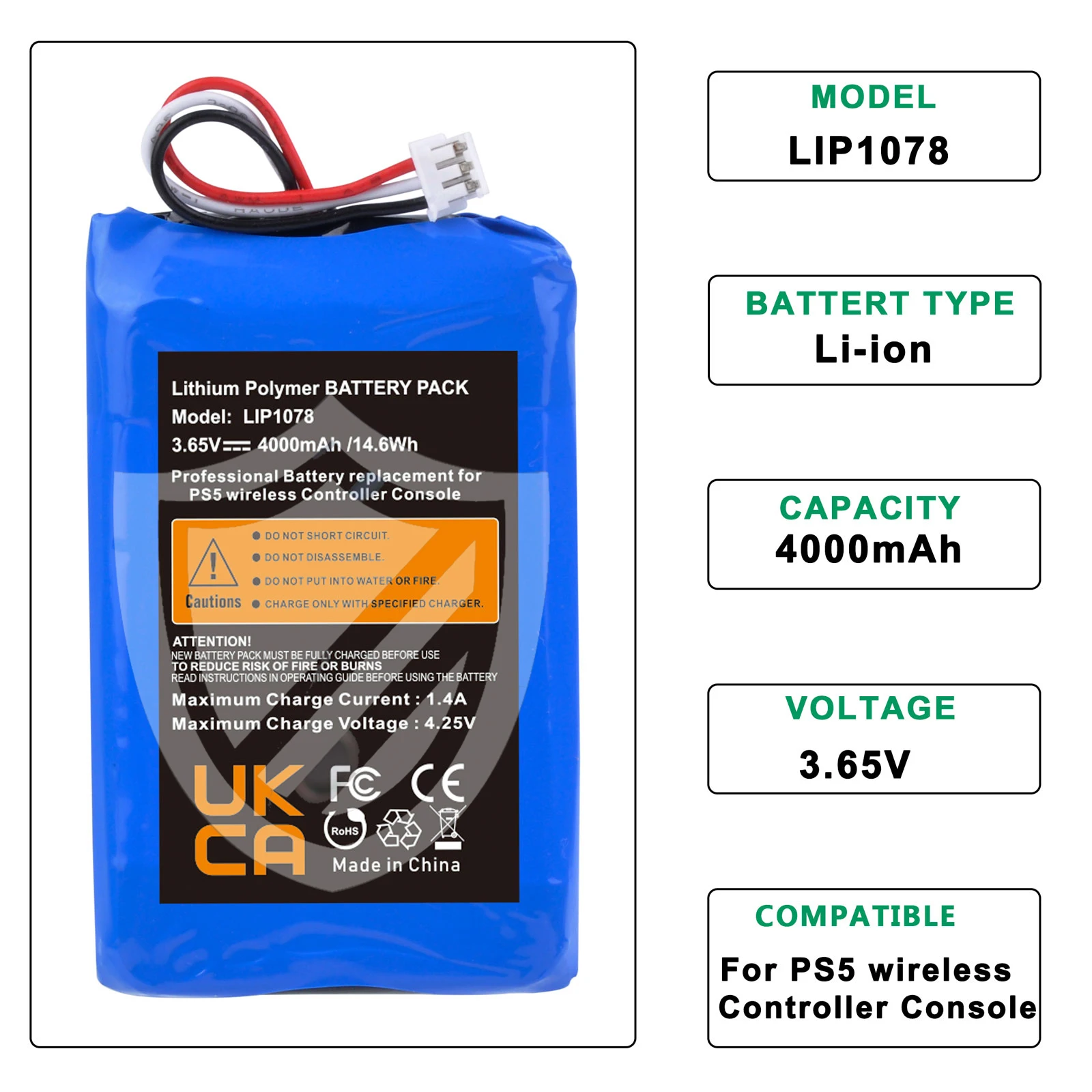 4000mAh PS5 Battery for Sony PS5 Wireless Controller Console PlayStation 5 Dualsense Controller LIP1708 Battery Pack